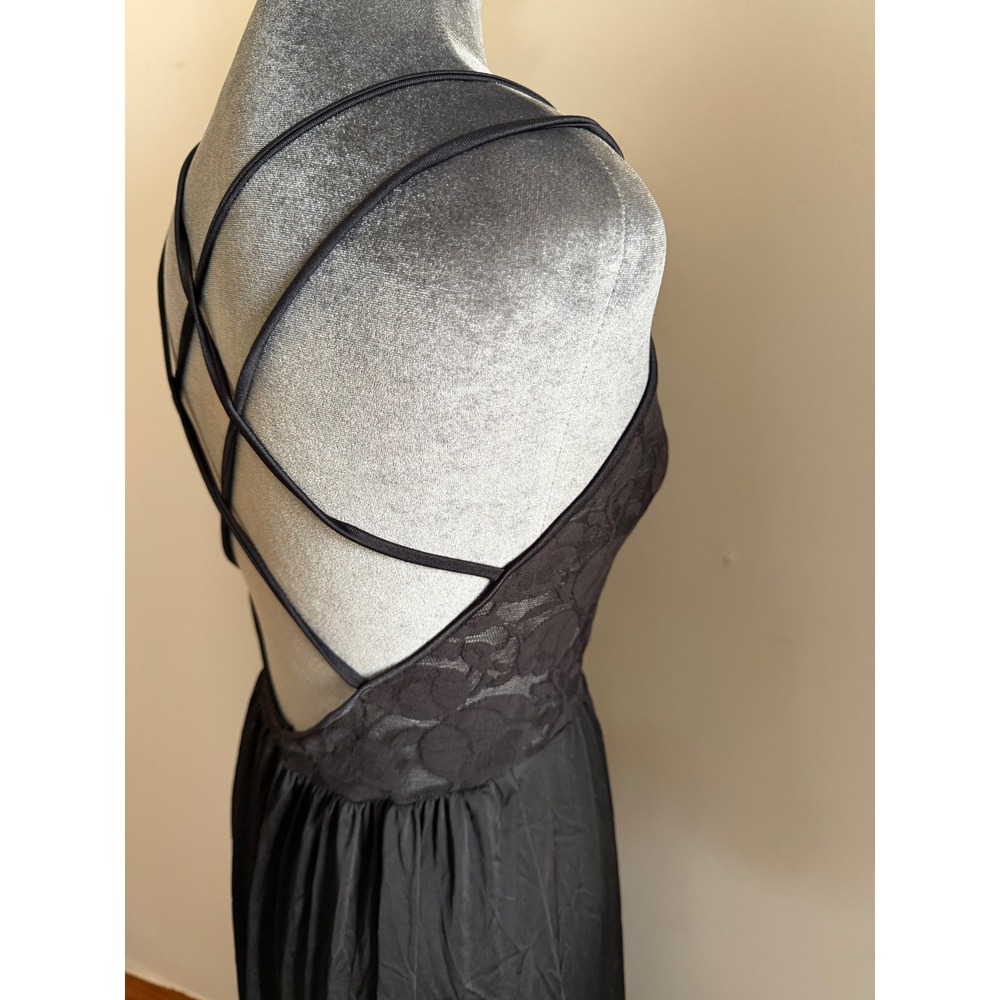 Olga Vintage Black Lace Bodice Maxi slip romantic nightgown Whimsigoth wedding L - Picture 6 of 14